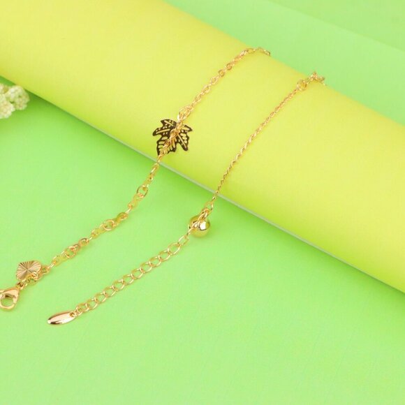 "Rose Gold Anklet with Butterfly & Leaf Charms, XPAL1169 - Picture 5 of 12